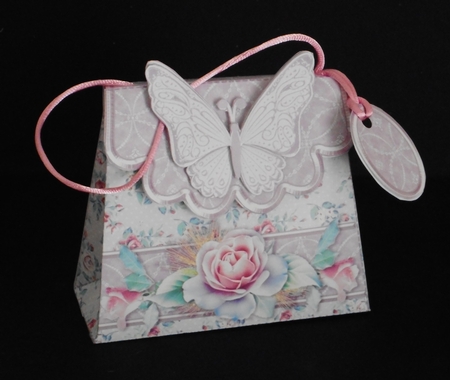Handbag Gift Box Pink and Lilac Roses with Butterfly by Joan Prince