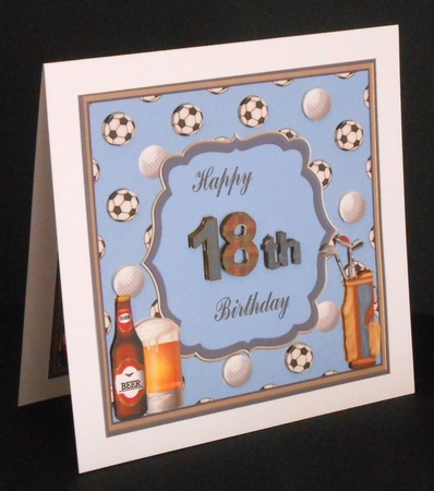 Happy 18th Birthday Sport decoupage 8x8ins Topper by Joan Prince
