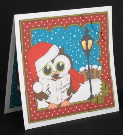 8 x 8 Christmas Carol Singing Little Hoot Owl Corner Stacker by Joan Prince