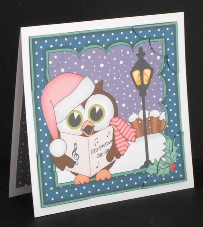 8 x 8 Christmas Carol Singing Little Hoot Owl Corner Stacker by Joan Prince