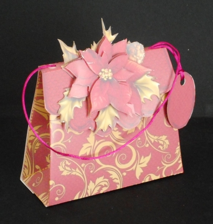 Handbag Gift Box Christmas Red & Gold with Poinsettia Decoup by Joan Prince