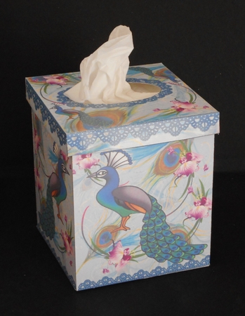 Peacocks & Orchids Tissue Box Cover by Joan Prince