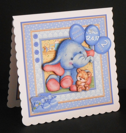 New Baby Boy Elephant 8x8 Decoupage Mini Kit & Birthday Ages by Joan Prince