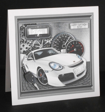 White Porsche Car on a Steel Surface 8inx8in Decoup Mini Kit by Joan Prince