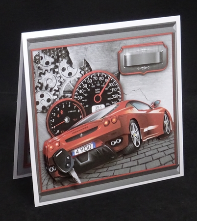 Red Ferrari Car on a Steel Surface Matching 8x8 Insert Plate by Joan Prince