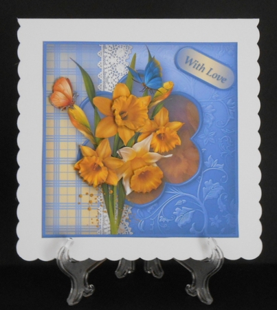 Daffodils and Lace Decoupage Card Front by Joan Prince