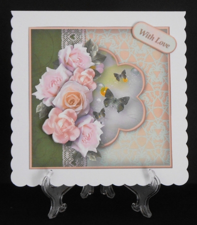 Cream Flowers and Lace Decoupage Card Front by Joan Prince