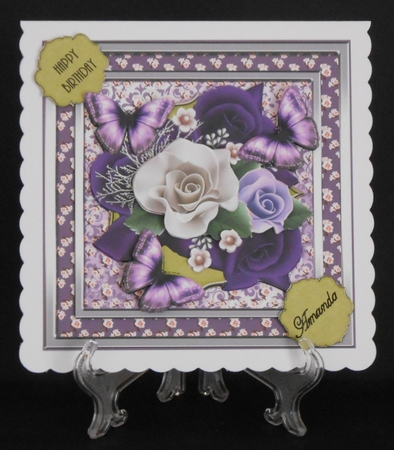 Beautiful Purple Rose Flutters Card Front Kit by Joan Prince