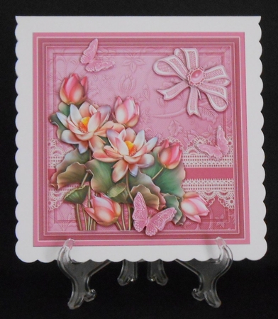 Pink Lotus Flowers on a Lace Border 8in x 8in Decoupage Kit by Joan Prince