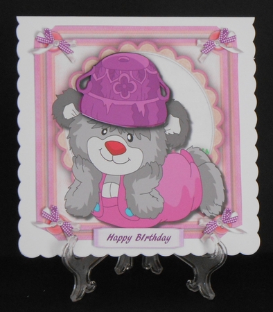 Flufy Bear in His Lilac Fflower Pot Hat  by Joan Prince