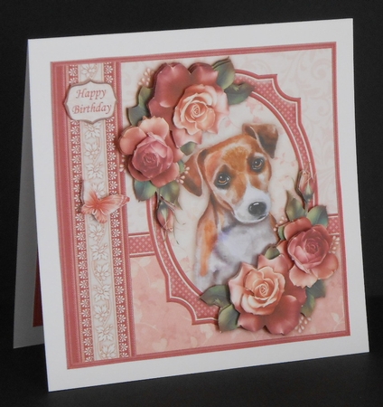 Jack Russell Dog & Dusky Roses 8x8 Decoupage Mini Kit by Joan Prince