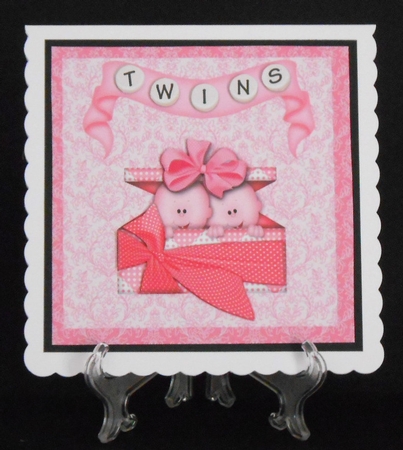 8 x 8 twin girls card front by Joan Prince