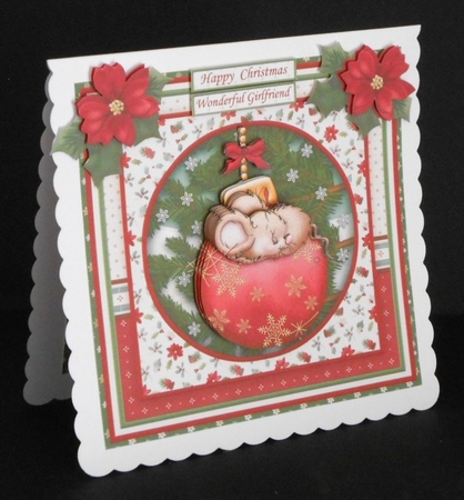 CHRISTMAS MOUSE ON BAUBLE 8x8 Decoupage & Insert Mini Kit by Joan Prince