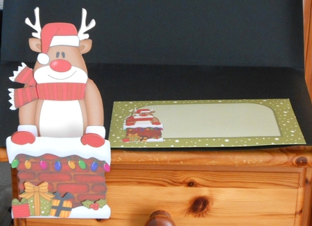 3D On the Shelf Card Kit - Christmas Rudolph is helping Santa take the Presents down the Chimney by Joan Prince