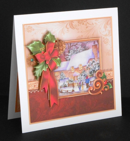 HOLLY RIBBON & WINTER COTTAGE 7.8 Decoupage Mini Kit by Joan Prince
