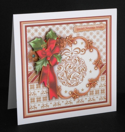HOLLY RIBBON & Gold Bauble 8x8 Christmas Decoupage Mini Kit by Joan Prince