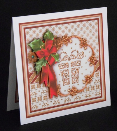HOLLY RIBBON & Gold Gift 8x8 Christmas Decoupage Mini Kit by Joan Prince