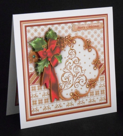 HOLLY RIBBON & Gold Tree 8x8 Christmas Decoupage Mini Kit by Joan Prince