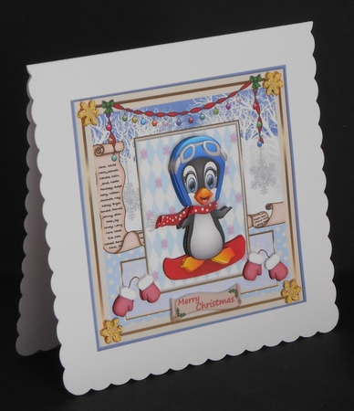 Happy Penguin Skiing at Christmas Topper by Joan Prince