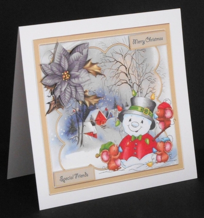 The village snowman 7x7 card by Joan Prince
