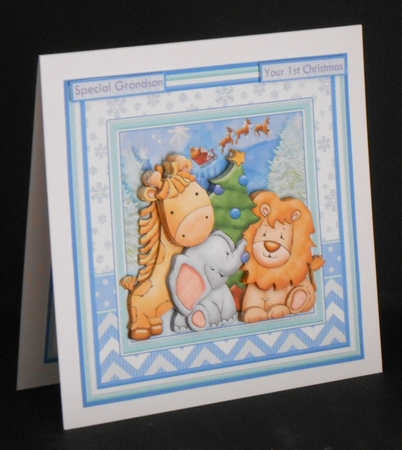 ANIMALS CHRISTMAS TREE 8x8 Baby Boy or Children Decoupage & Insert Kit  by Joan Prince