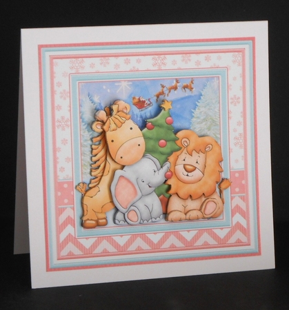 ANIMALS CHRISTMAS TREE 8x8 Baby Girl or Children Decoupage & Insert Kit  by Joan Prince