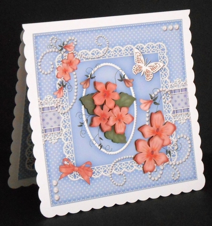 8x8 A Touch of Elegance Roses Pearls and Lace Quick card front with 3D decoupage by Joan Prince