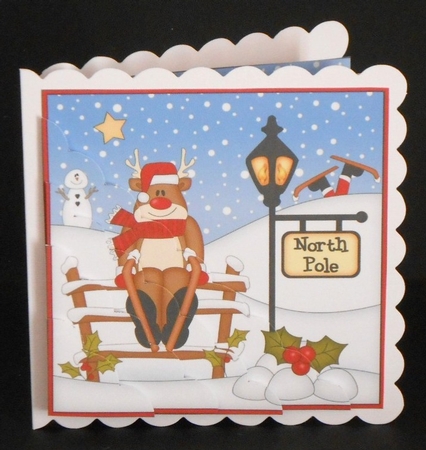 Christmas Rudolph is going Skiing at the North Pole Scalloped Corner Stacker by Joan Prince