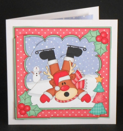 Christmas OOps Rudolph goes Ice Skating Fan Pyramage Topper by Joan Prince