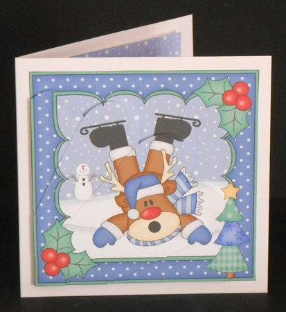 Christmas OOps Rudolph goes Ice Skating Fan Pyramage Topper by Joan Prince