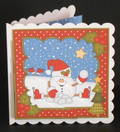 Christmas Snowball Sam has a Snowball Fight Wavy Corner Topper by Joan Prince