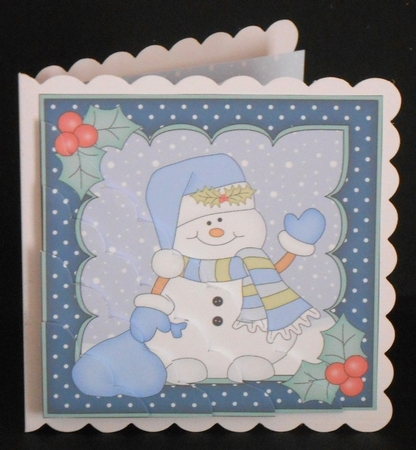 Christmas Snowman Oli has a Sack of Presents Scallop Corner side stacker Topper by Joan Prince