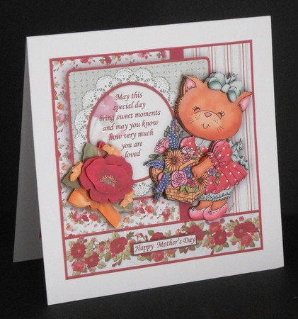 FLOWER BASKET KITTY 7.5 Decoupage & Insert Mini Kit Various Occasions by Joan Prince