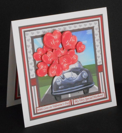 CLASSIC CAR & BALLOONS 8x8 Valentines Decoupage & Insert Mini Kit by Joan Prince