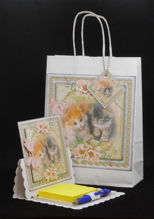 Cats and pink flowers by Joan Prince