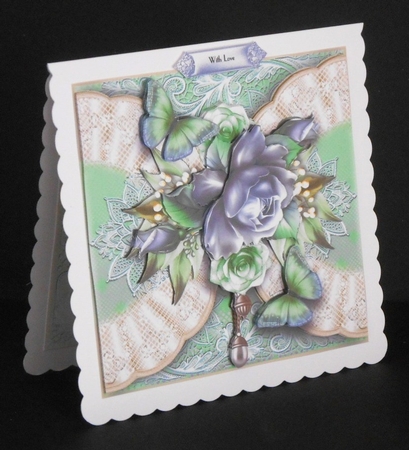 Lace And Blue Silk Rose Card Front Kit by Joan Prince