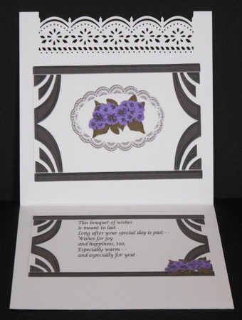 Lovely Art Deco frame, purple flowers on lace insert by Joan Prince
