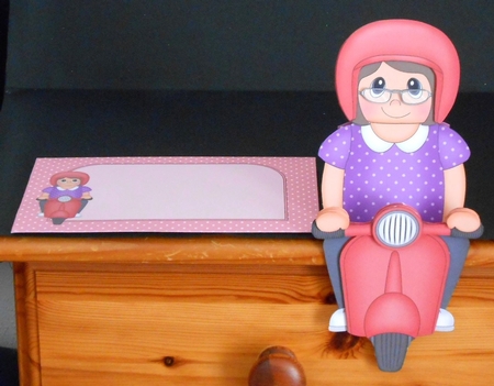 3D On the Shelf Card Kit - Older Lady Kathlene Rides her Motor Scooter by Joan Prince