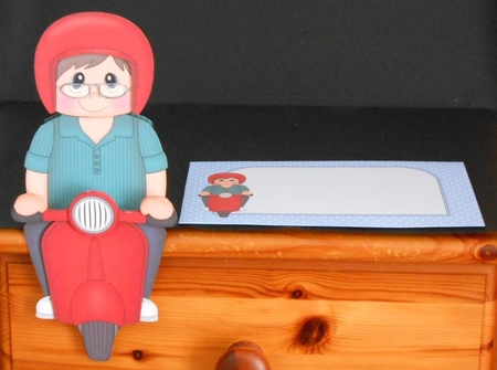 3D On the Shelf Card Kit - Older Man Dug Rides his Motor Scooter by Joan Prince
