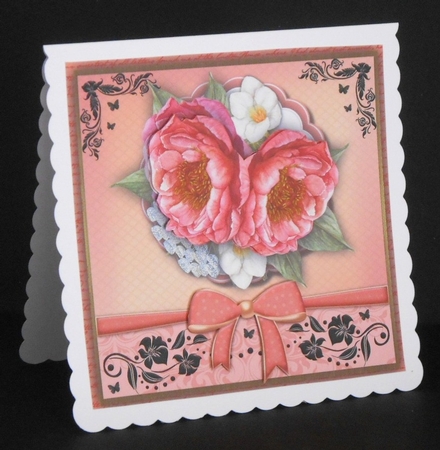 Watercoloured Pink PeonyRoses on a scalloped frame   by Joan Prince