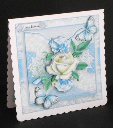 Chantilly Blue and white Rose Card Front Kit by Joan Prince