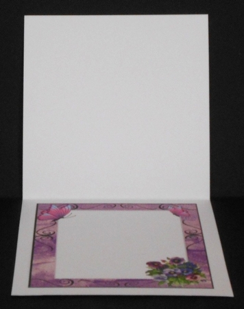 Pretty shades of lilac and purple pansies with butterfly 8x8 insert by Joan Prince