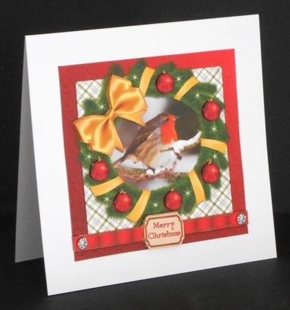 CHRISTMAS ROBIN WREATH WITH YELLOW BOW by Joan Prince