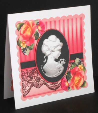 pretty black cameo with roses & black lace 8x8 by Joan Prince