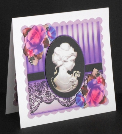 pretty black cameo with purple shades of roses  & black lace 8x8 by Joan Prince