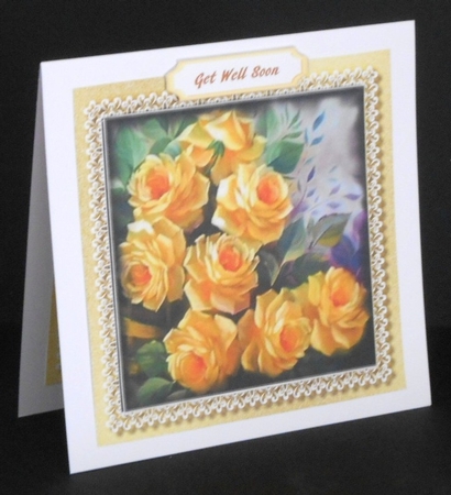  Yellow roses on a Golden lace Mat  by Joan Prince