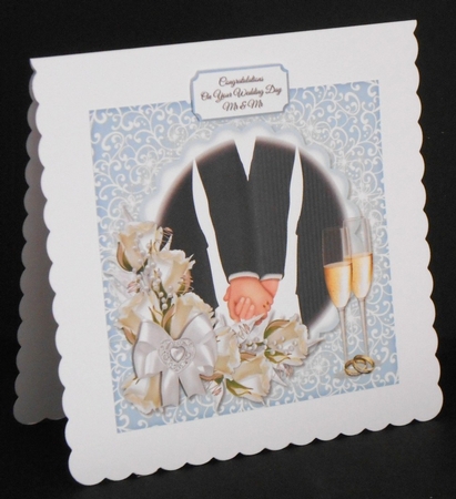 Mr and Mr Wedding Blue with White Flowers by Joan Prince