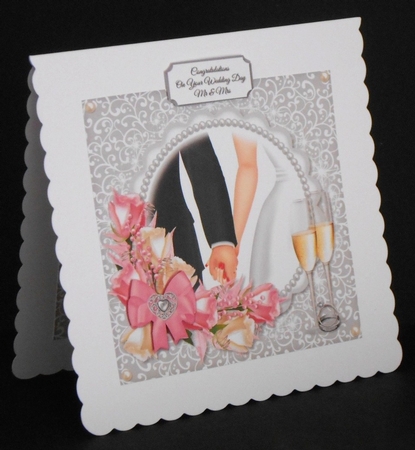 Mr and Mrs Wedding Silver with Pink Flowers by Joan Prince