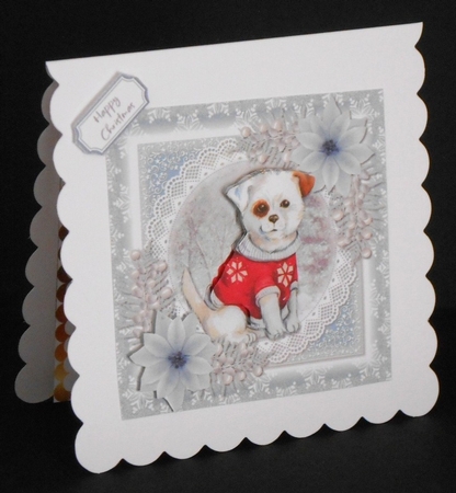 Christmas Animals 1 Dog in Jumper 7x7 Topper by Joan Prince