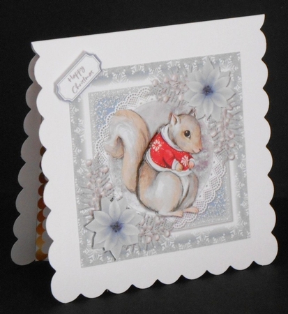 Christmas Animals 1 Squirrel in a Jumper 7x7 Topper by Joan Prince